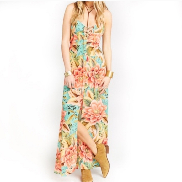 Show Me Your MuMu Dresses & Skirts - Show me your mumu pebble leyton Floral Maxi Dress coral  Green sundress Large